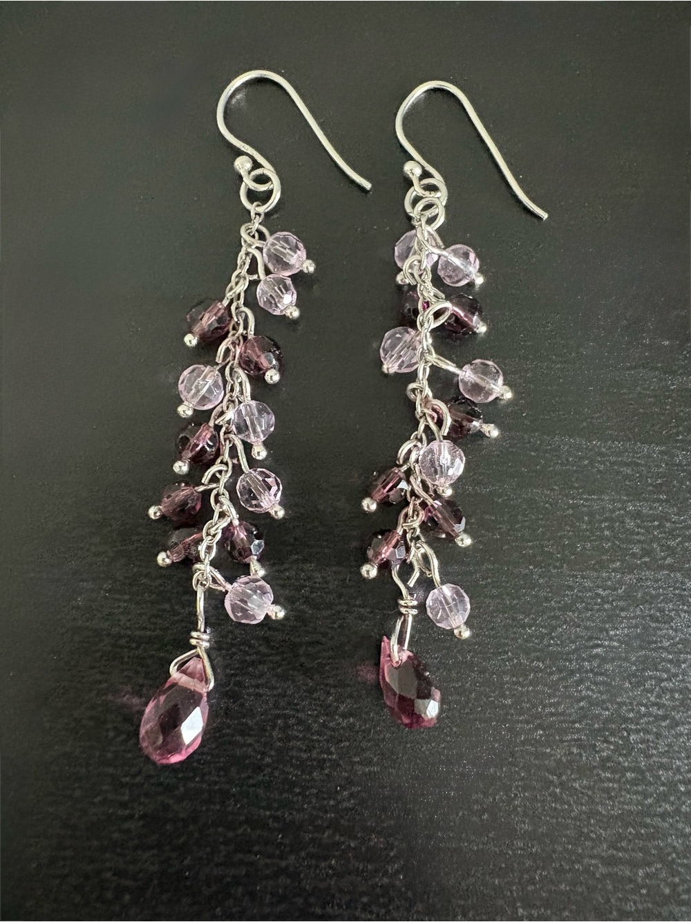 Pink & Purple Crystal 925 Silver Earrings